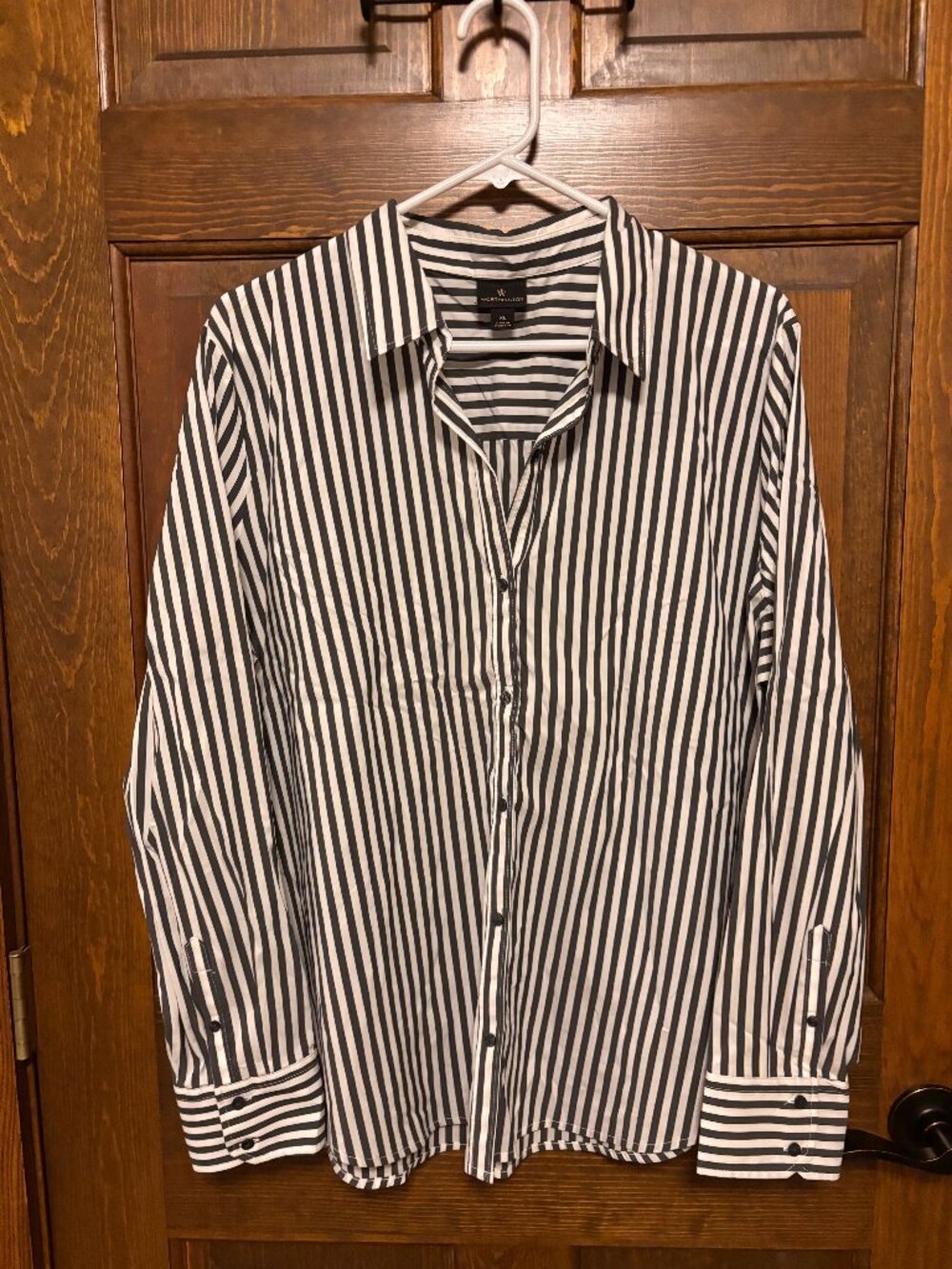 Worthington Black White Striped Button Down Blouse Women’s XL